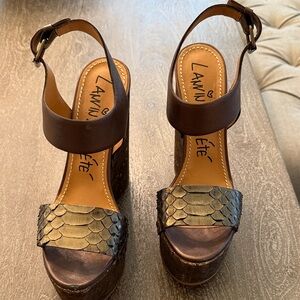 Lanvin Brown and Gold Platform Sandals